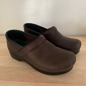 Dansko chocolate brown leather clogs